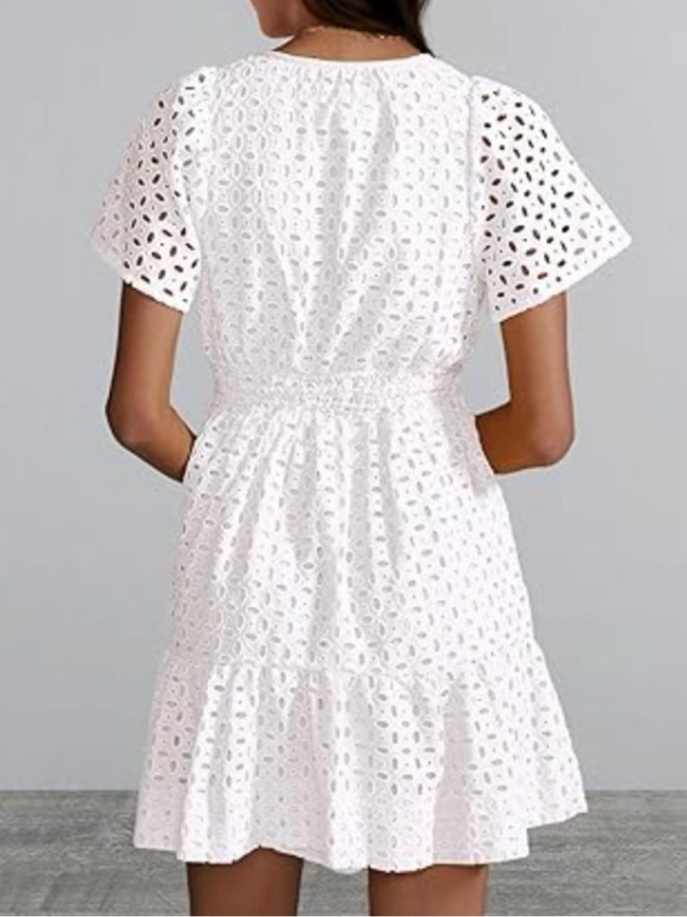 NWT Quince Organic Cotton Eyelet Mini Tiered Dress White Size Large - Picture 9 of 9